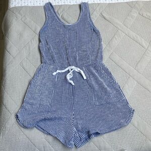 Blue and white striped romper